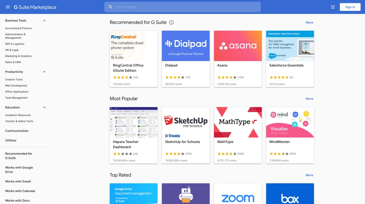 G Suite Marketplace marketplace screenshot